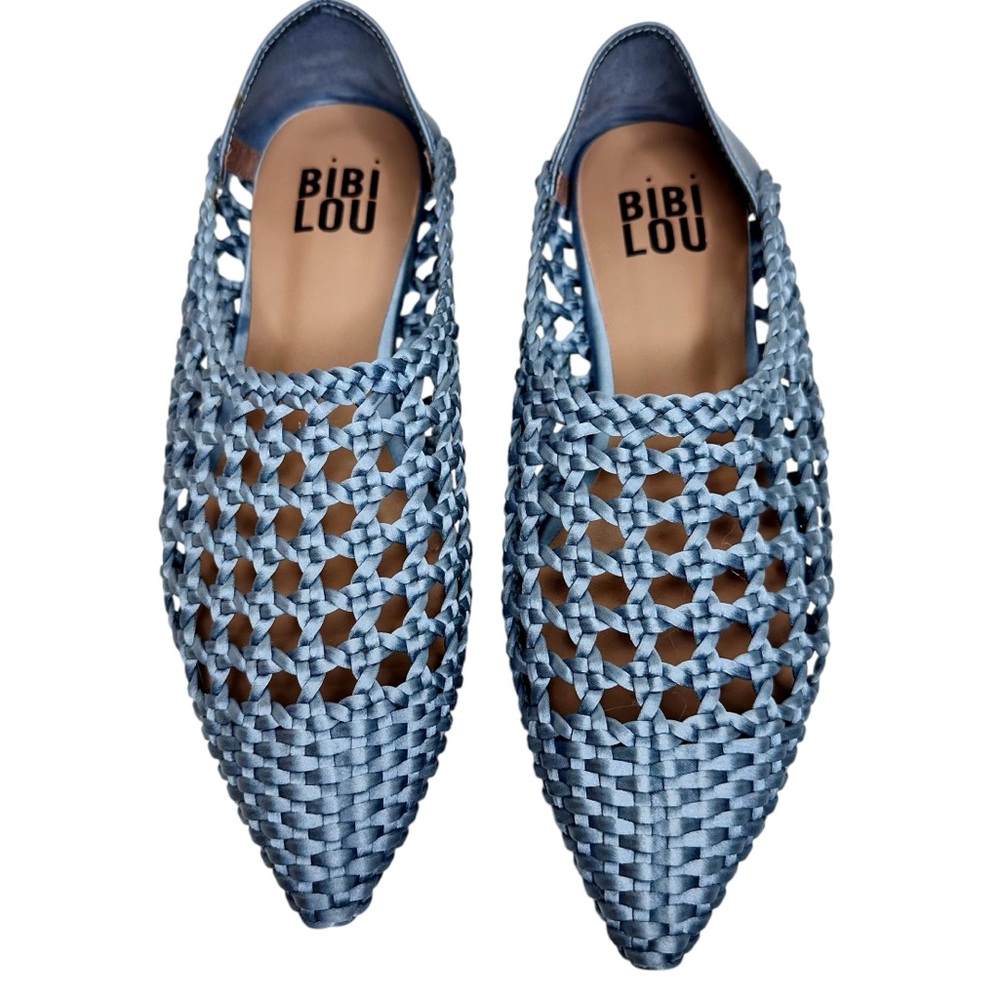 NEW Anthropologie Bibi Lou Woven Pointed Toe Flats Celeste Sky Blue SZ 37 - Picture 9 of 13
